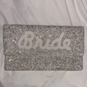 Silver and White Beaded Bride Clutch w/ Cross Body Strap